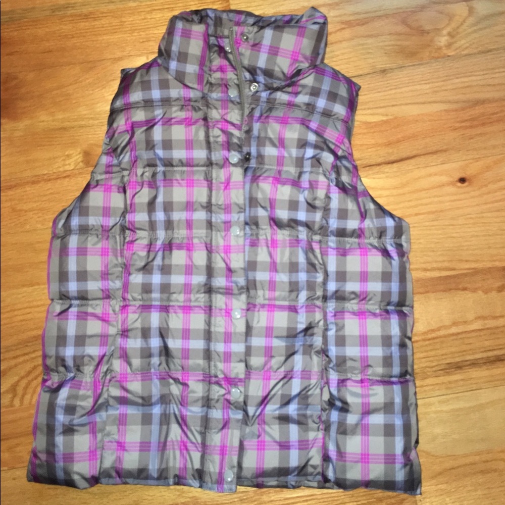 Old Navy Purple Plaid Puffer Vest-Large